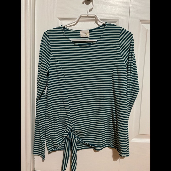 Anthropologie T.la Teal Striped Tie Front Long Sleeve Knit Top - Picture 4 of 5